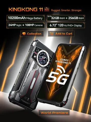 Android Smartphone 5G Cubot KingKong 11, batterie 10200 mAh, Dimensity 7025, 6nm, 2,5 GHz, 32Go de RAM (16Go + 16Go étendus), 256Go de ROM, appareil photo 108 Mpx, écran 6,72 pouces 120 Hz, 5G telephone portable, NFC