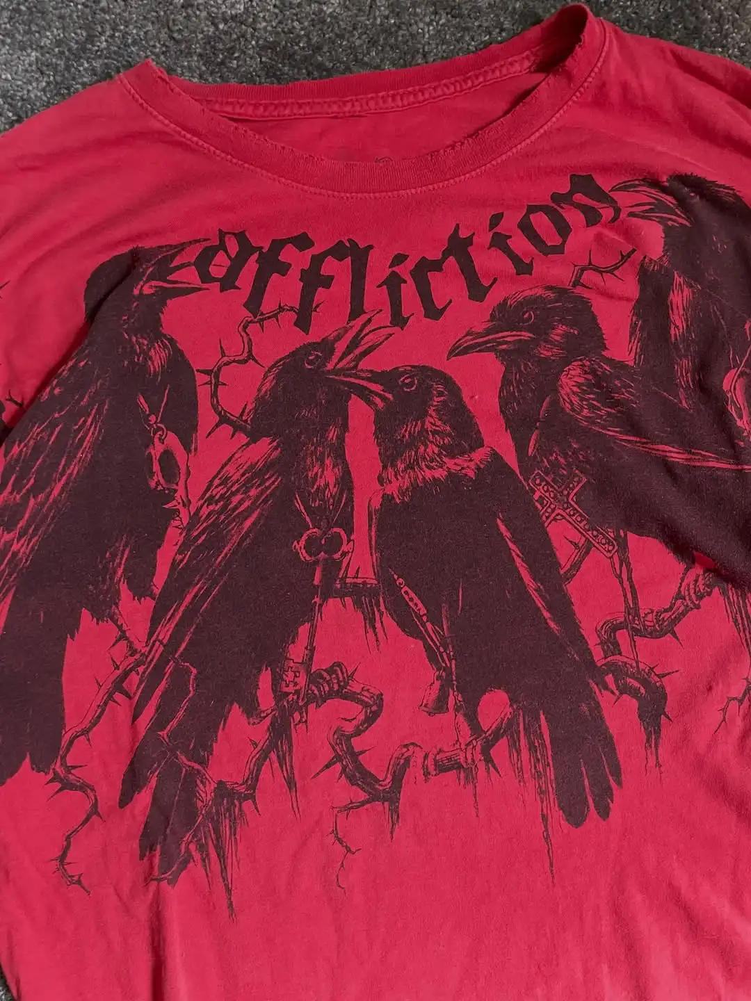 Y2K Affliction T Shirt Vintage Clothing Punk Hip Hop Crow Print Oversized T Shirt Women Round Neck Cotton Short Sleeve Tops