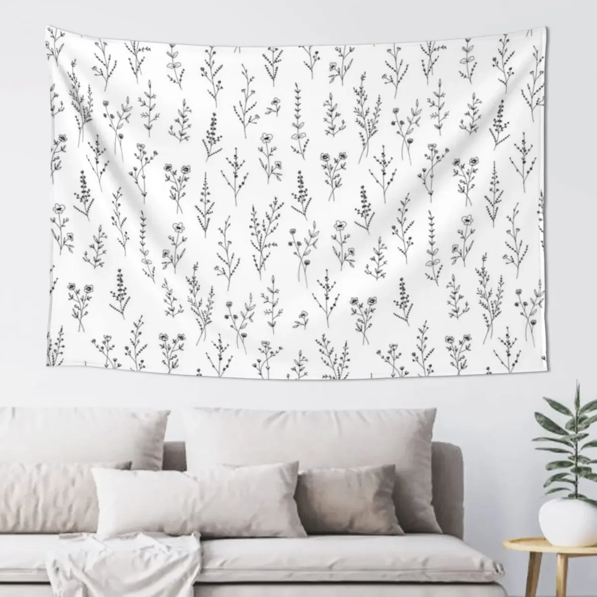 

Tiny New Wildflowers - White Tapestry Home Supplies Aesthetic Home Decor Wall Hanging Wall Tapestry