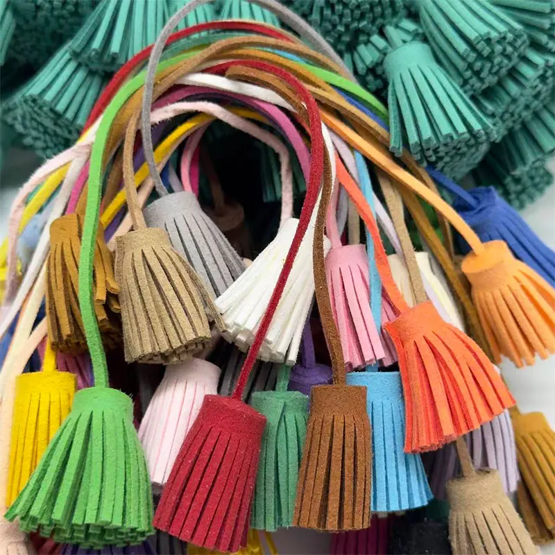 2/5Pcs 3cm Double Layer Leather Tassel Pull Ring Faux Leather Tassels Fringe For DIY Jewelry Keyring Gift Wedding Party Decor