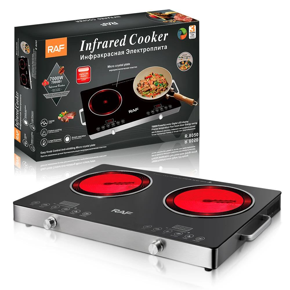 

Portable Electric Cooktop Electric Stove Dual Burner Crystal Plate 7000w Touch Control Safe