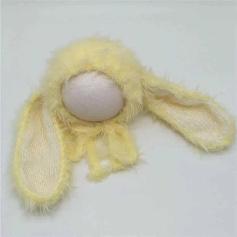 Handmade Knitted Plush Warm Baby Hat Long Rabbit Ears Woolen Yarn Newborn Beanie Cap for    Newborn Photography Props Hat Bonnet