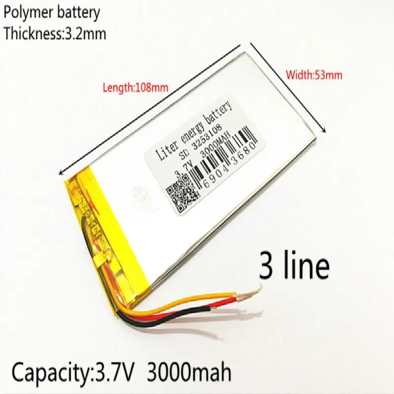 3253108 3-Wire 3.7V 3000mAh Rechargeable li-Polymer Li-ion Battery For china clone Goophone 5.5 6plus I6 6SPLUS phone