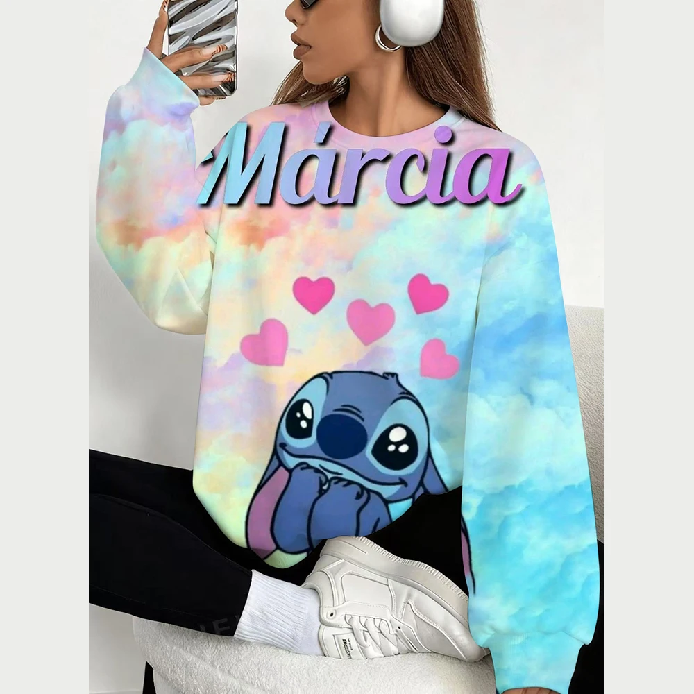 秋ディズニーシリーズスウェットステッチプリント女性ラグラン長袖パーカー Y2k プルオーバー原宿トップス女性服