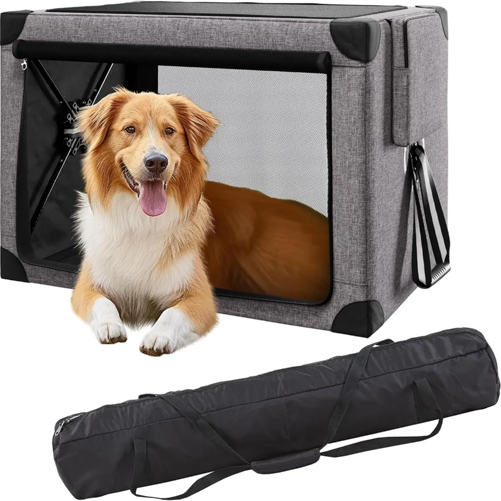 

Travel Dog Crate - 37 Inch Collapsible Portable Dog Crate for Large Dogs, Foldable Dog Crate with Detachable Storage Bag, Remova