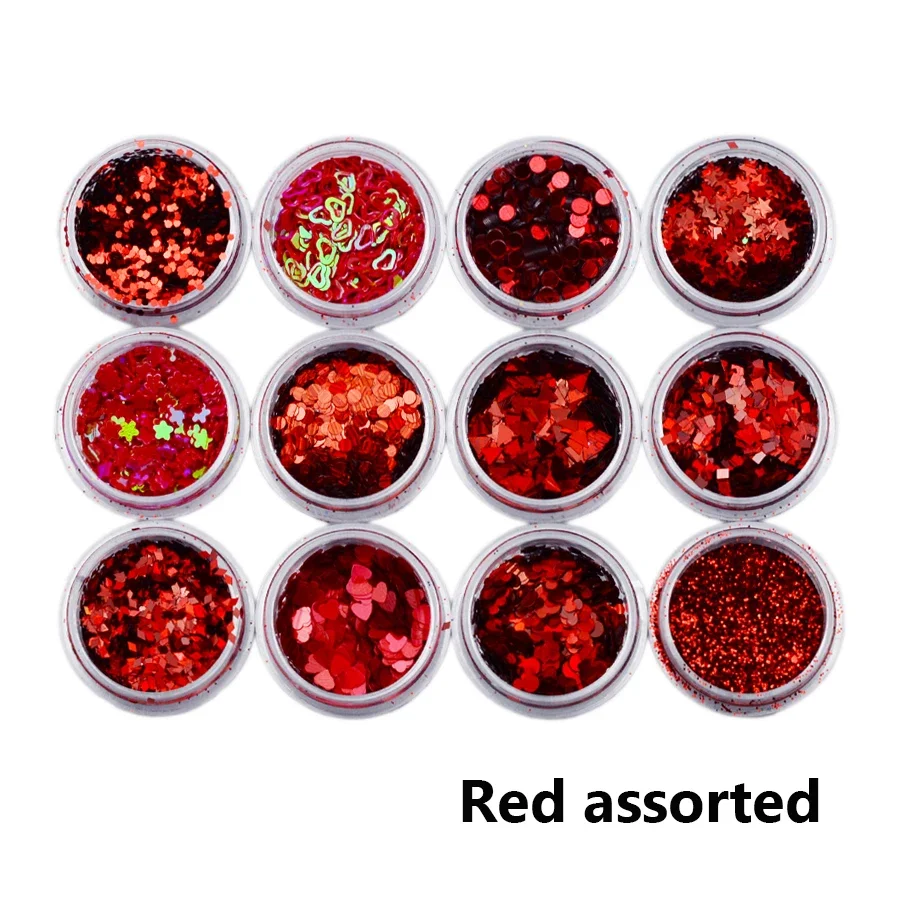 Colorful Nail Decoration Set, 12 Colors Nail Sequins Flakes Metallic Alphabet Laser Shiny Slices Nail Glitter Powder DIY Design