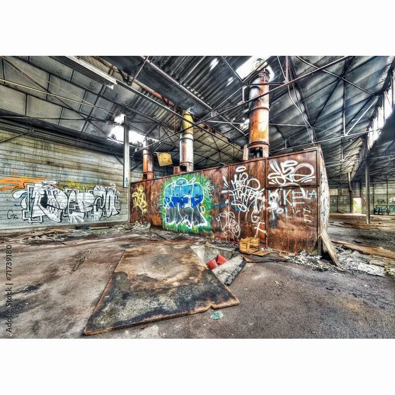 Fondali per foto Vintage Retro Factory Interior Graffiti vecchio muro di mattoni fotografia sfondo puntelli da Studio PJT-04