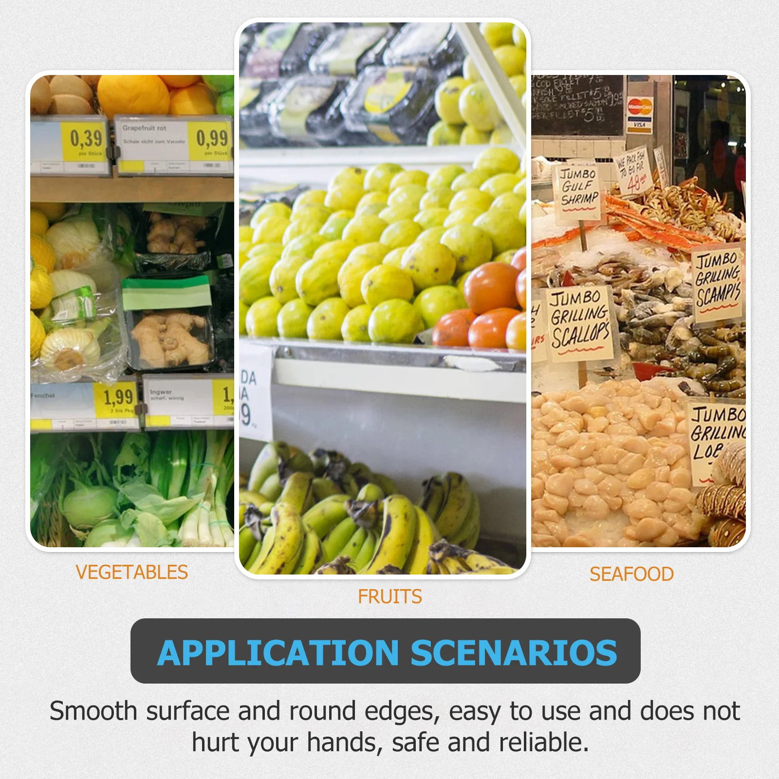 4 قطعة علامات أسعار بلاستيكية للسوبر ماركت علامات عرض قابلة للمسح معلقة لعلامات أسعار الفاكهة والخضروات واللحوم والمأكولات البحرية والفاكهة والخضروات