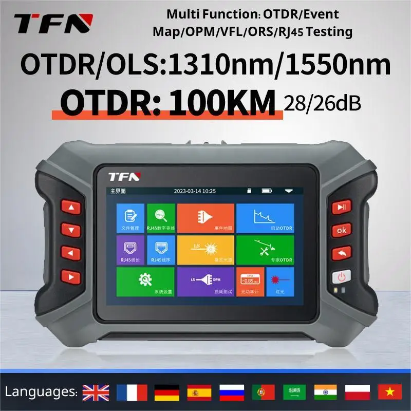 TFN SM Fiber Optic Tester 1310nm/1550nm 28/26dB OPM&VFL Multi Funcion High Precision Optical Time Domain Reflectometer OTDR