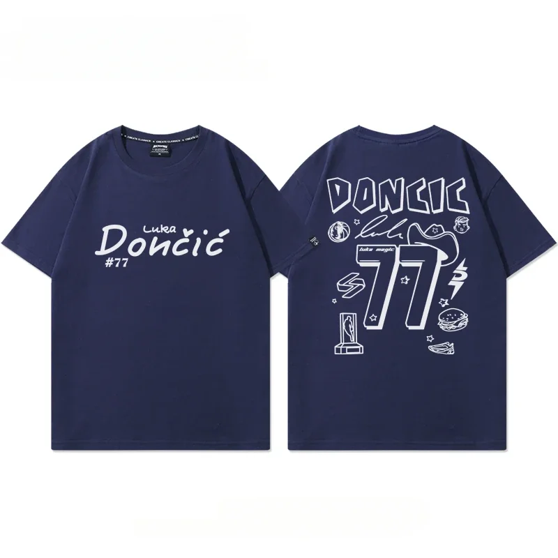 Basketball Mavericks No.77 Doncic Personalized Graffiti Cotton T-Shirt Sports Top Men's  Women's Training Clothes High Quality