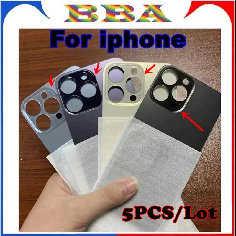 5PCS/lot  Big Hole Back Cover Glass For iPhone 11 12 13 14 Pro Max  Back Side Rear Glass Door Housing Replacement Parts Glass ﻿