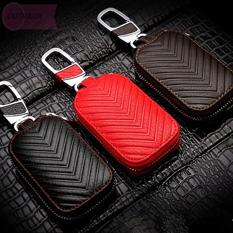 Car Key Shell Case Key Cover Holder Bag Pouch Wallet Protector Car Keychain Organizer Universal Leather Smart Flip Remote Cover