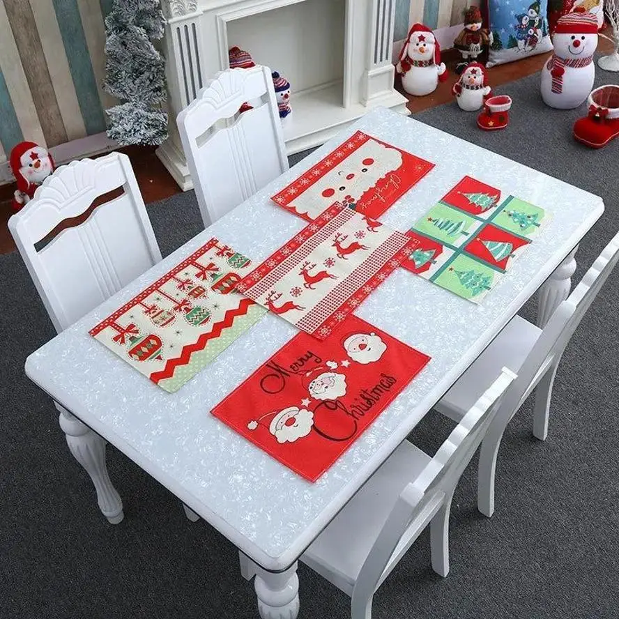 Christmas Table Mat Non Slip Placemats Xmas Old Man Pattern Table Mats Home Table Decoration Party Furnishing Supplies