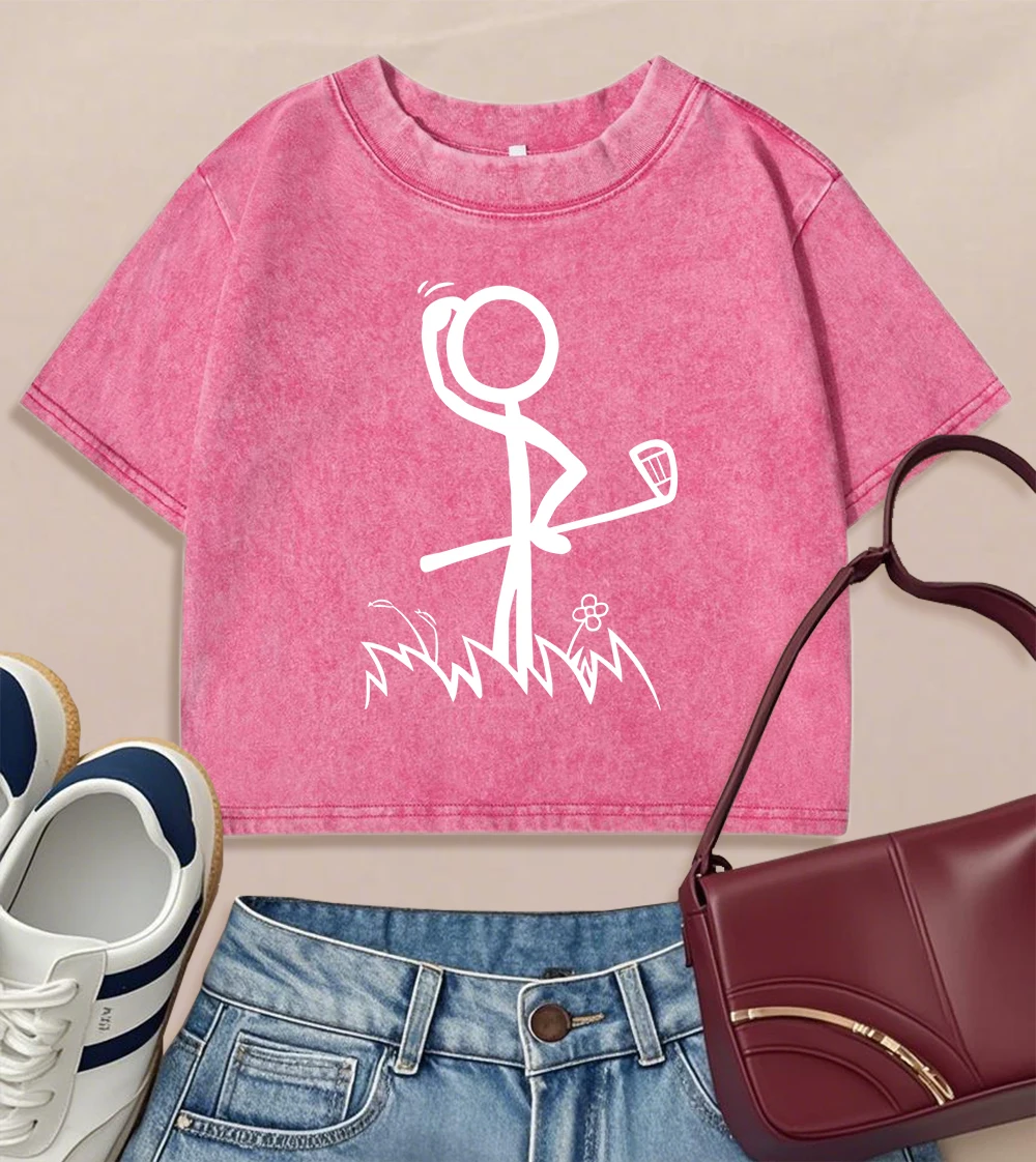 

Looking For Golf Balls Printed Washed T-Shirt Women Cotton Slim Short Sleeve Crewneck Y2K Clothes Summer Casual T Shirts