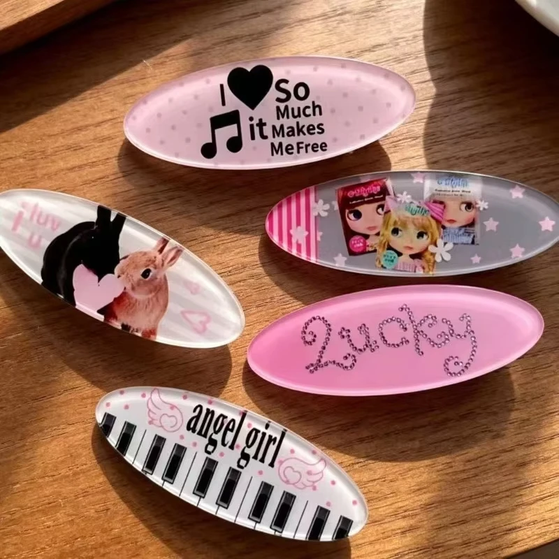 Retro Sweet Oval Hair Clips Cute Bunny Piano Music Note Print Barrettes Lucky Letter Side Hairpins Daily Hair Styling Accessorie