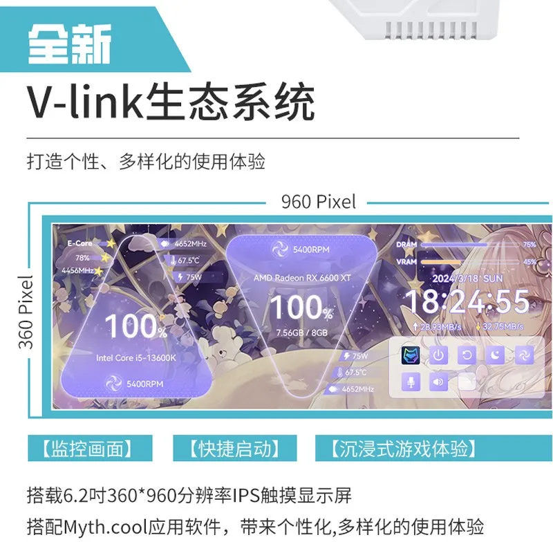 Valkyrie VK White Sea View Room 6 Refrigerado por agua Pantalla táctil de 6, pulgadas Computadora de escritorio M-ATX Chasis