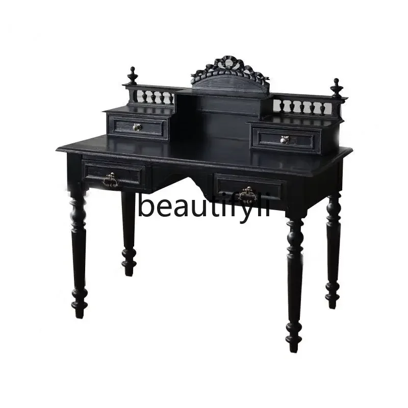 C45  French retro solid wood carving flower dresser American country bedroom makeup table B & B, writing desk