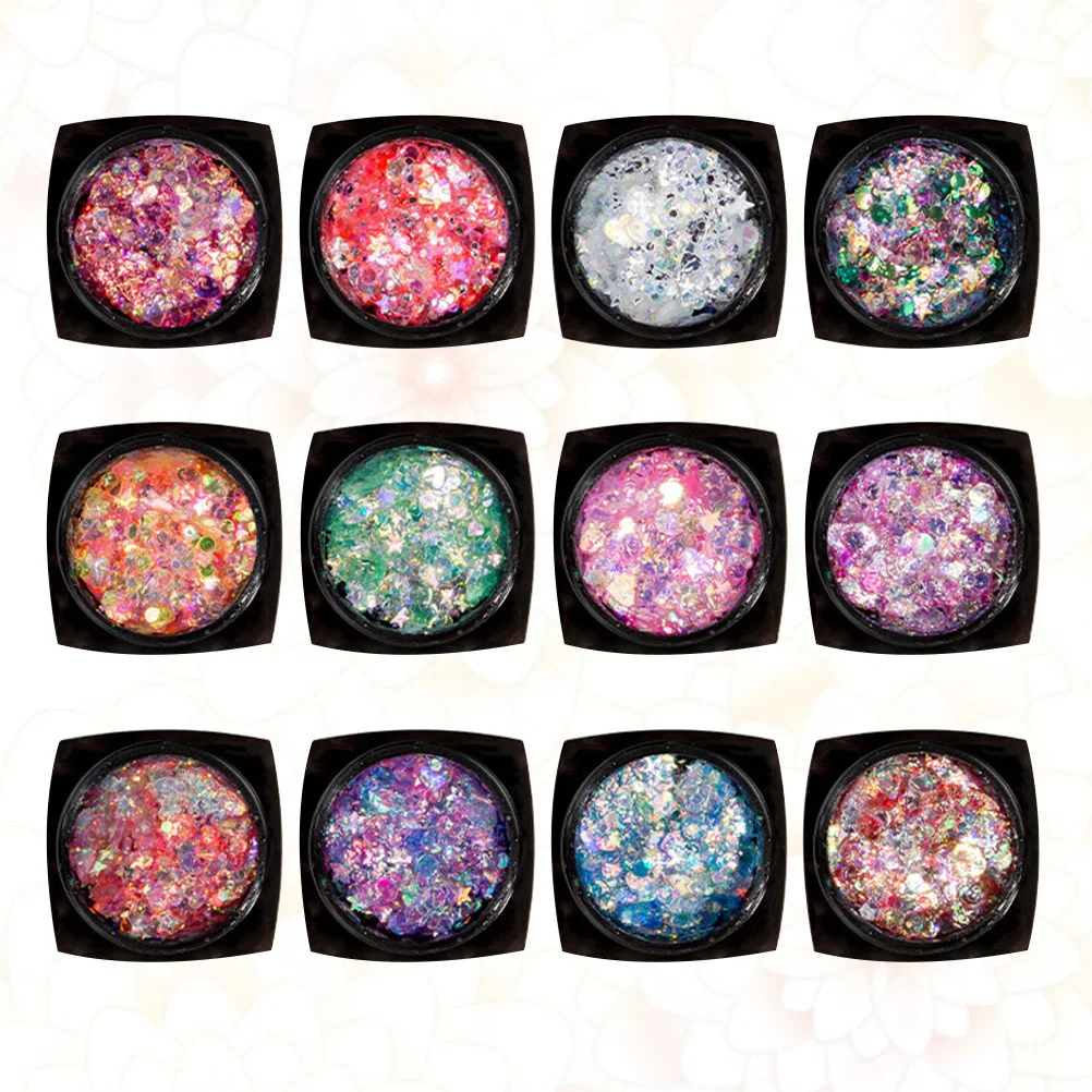 

12 Colors Makeup Sequins Gel Vibrant Fade-Resistant Sparkle for Eyes Face Nails Festive Party Look Sequins Gel for Face