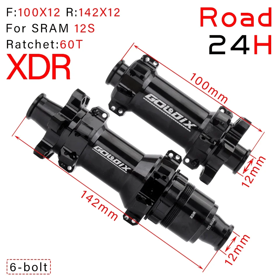 Road Bike Disc Brake Hub 24H Thru Axle Quick Release XD 142 12 100 135 Compatible Ratchet 36T 4 Sealed Bearings Hub 7075