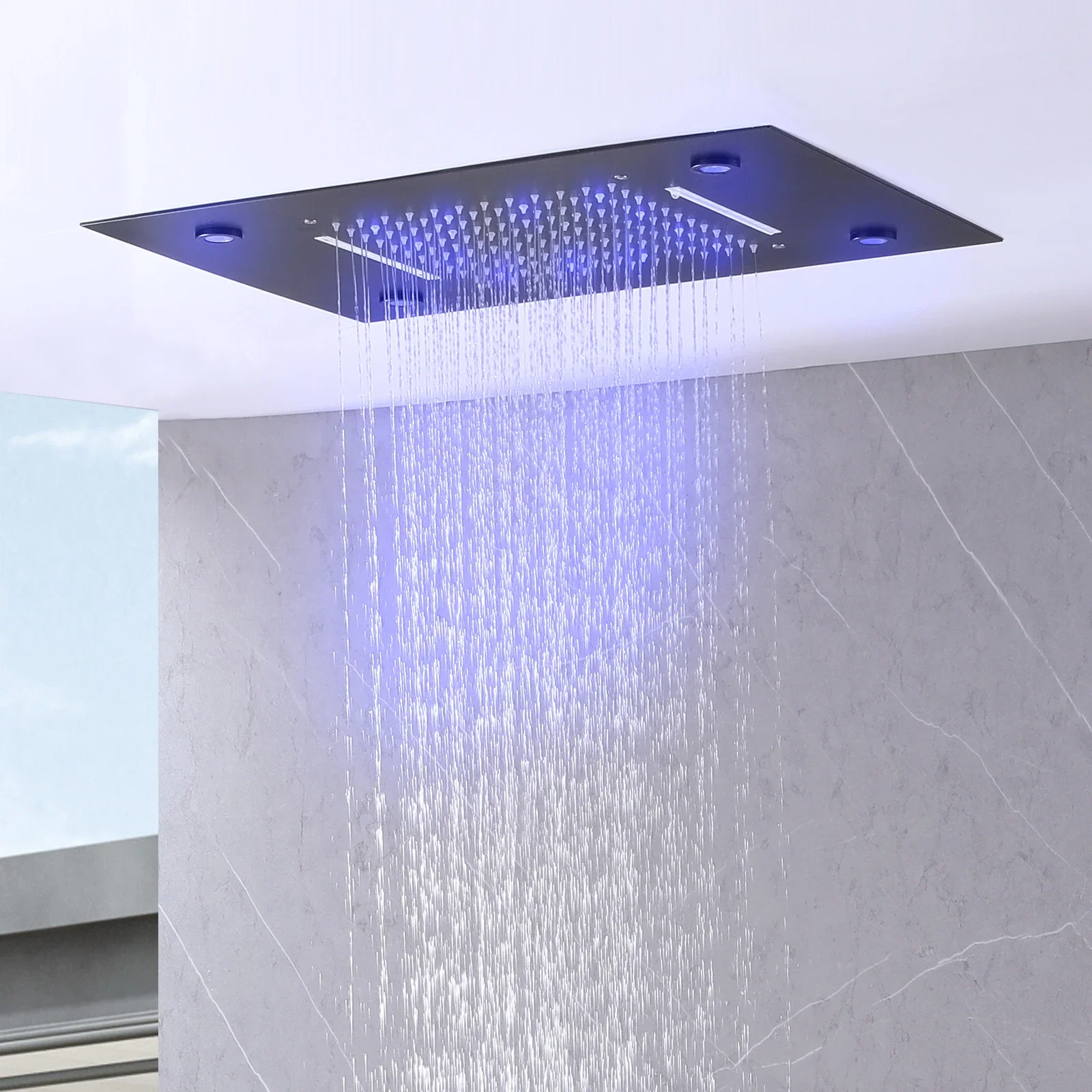 Pommeau de Douche Noir à LED, avec 3 Documents, Proxy de Température, 50x36 cm, 256