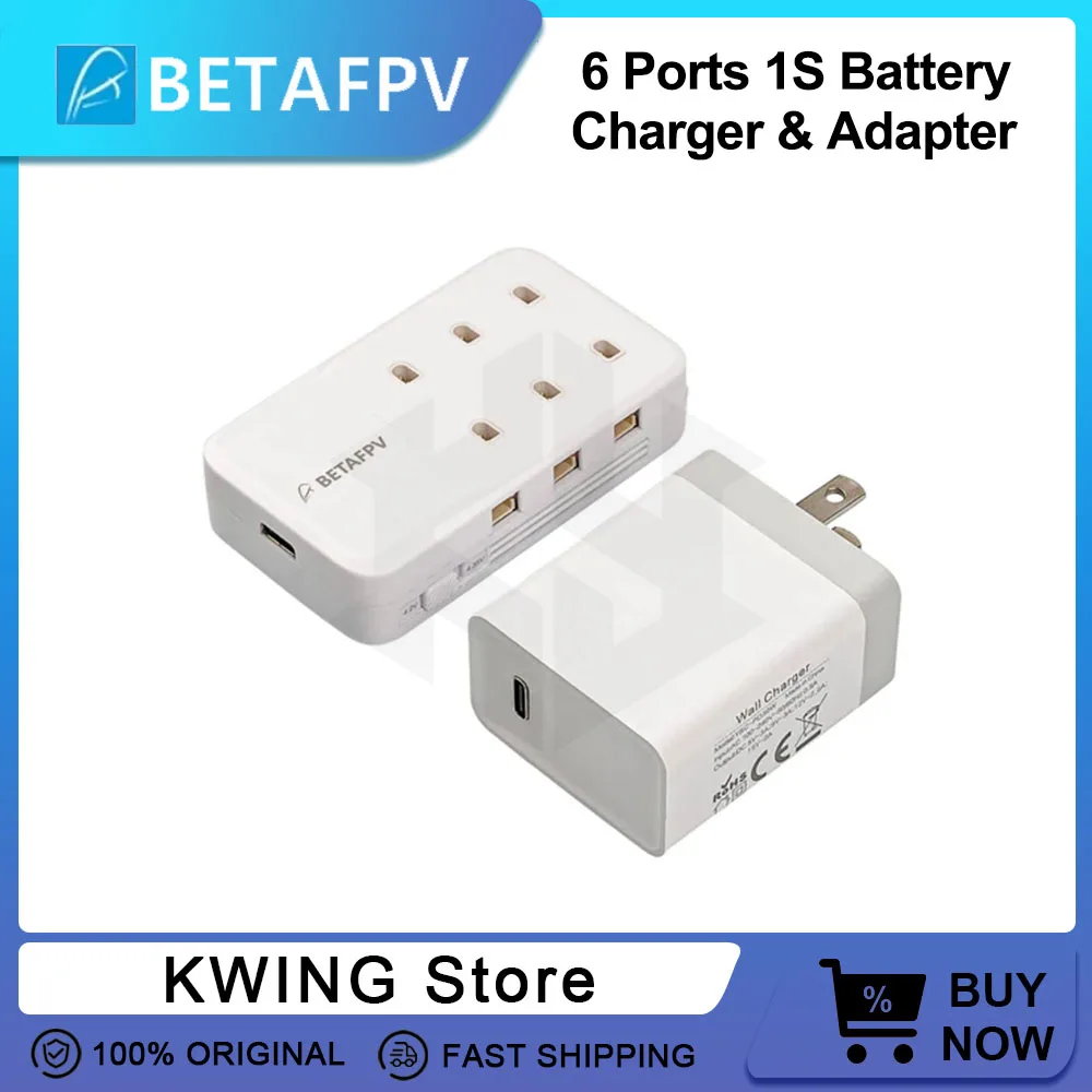 BETAFPV 6 Ports 1S Battery Charger Lipo-Battery Type-C Fast Charging 30W for BT2.0&PH2.0 FPV Cetus Racing Drone Accessories