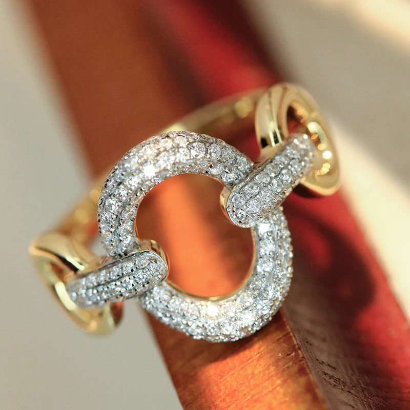 LUOWEND 100% 18K Yellow Gold Rings Luxury Fashion Design Real Natural Diamond Engagement Ring for Women High Party Jewelry