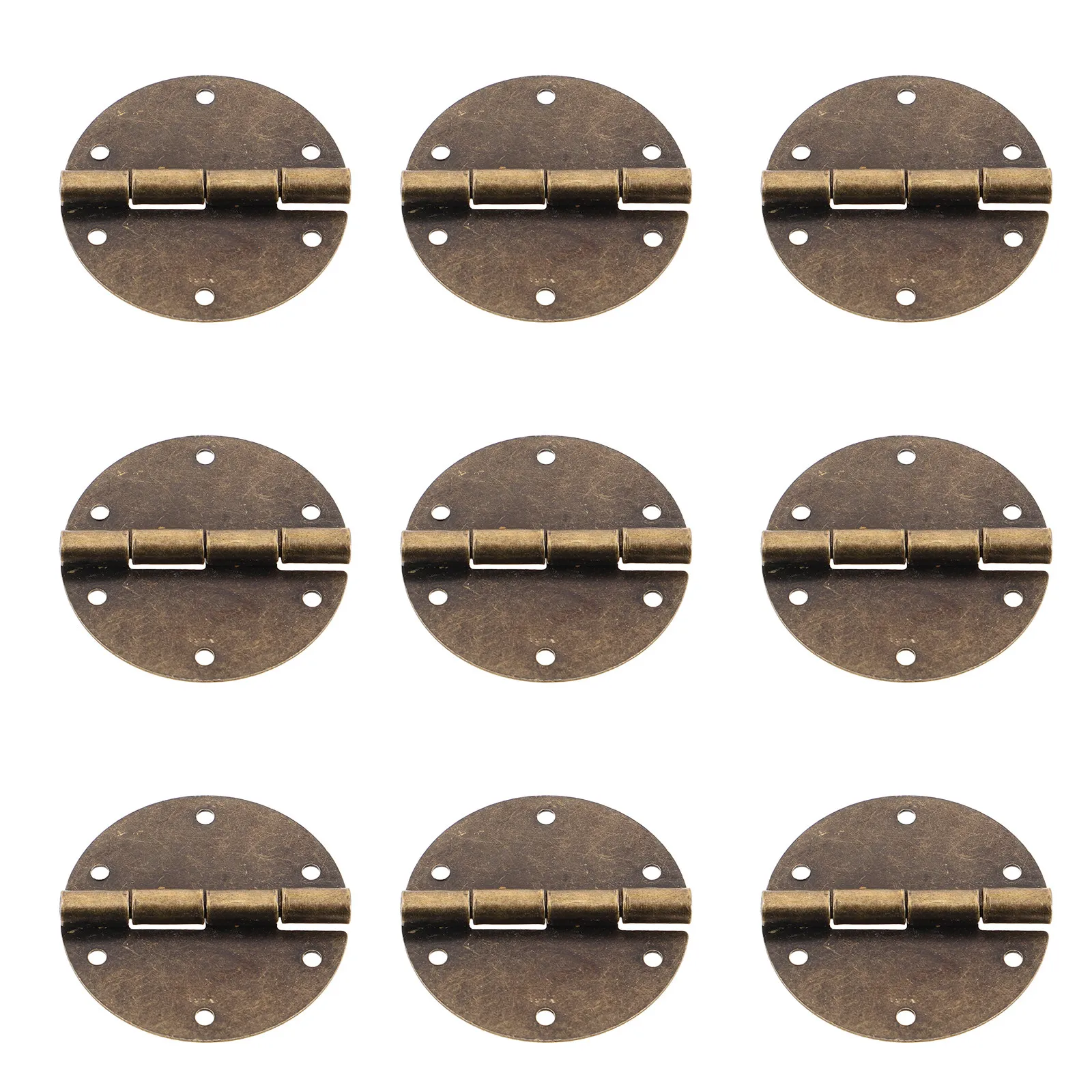 10Pcs Round Cabinet Hinge Vintage Bronze Finish Small Door Folding Hardware for Wooden Jewelry Box Drawer Treasure Chest