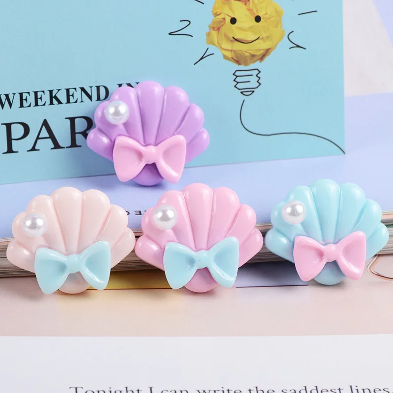 10 Pcs Kawaii Pearl Shell Flat Back Resin Charms Scrapbooking Phone Case Deco Parts Hair Accessories Girl Craft Supplies