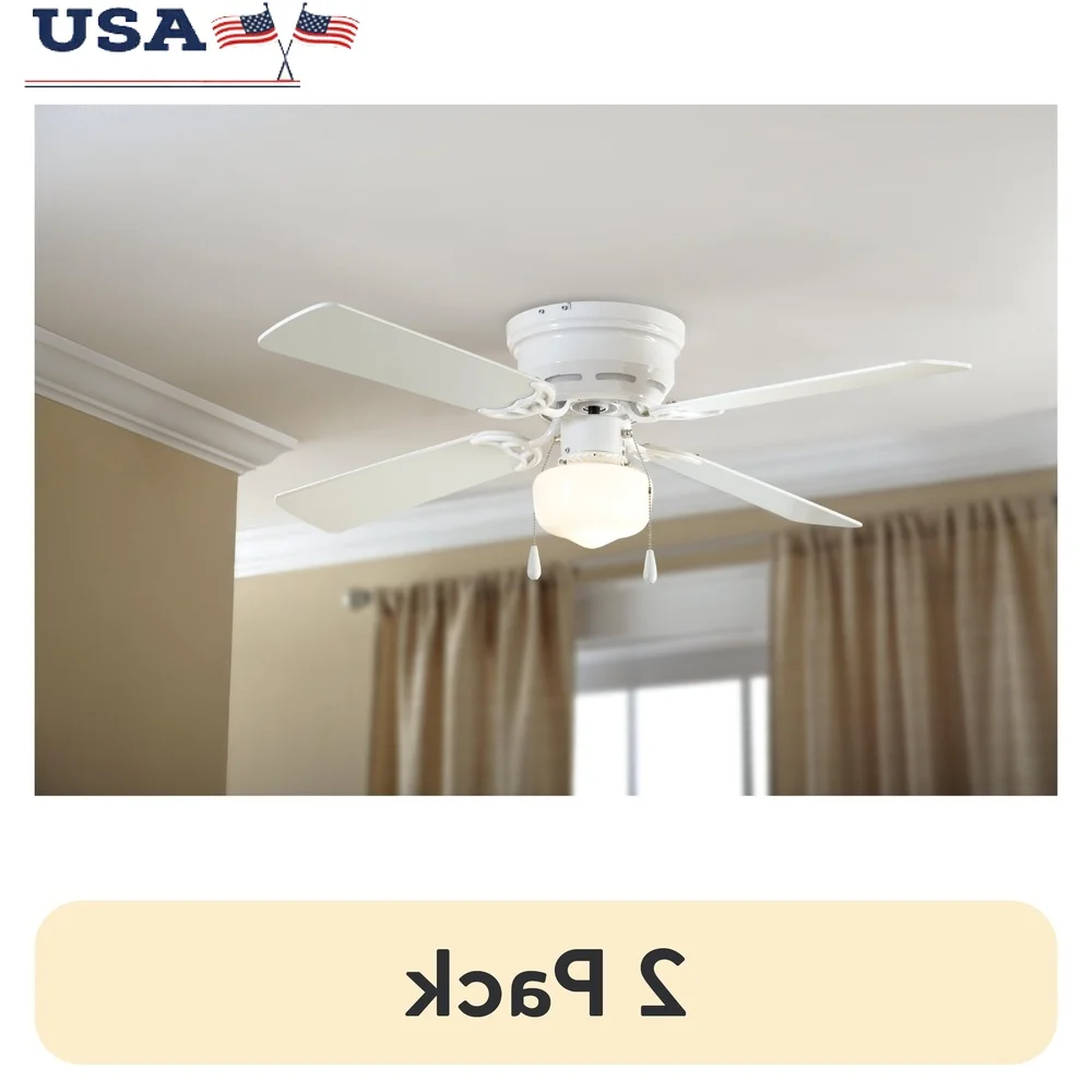 

2 упаковки, 42-дюймовый внутренний потолочный вентилятор с подсветкой, 4 реверсивных лопасти, светодиодная лампа, тихий двигатель, низкопрофильный дизайн