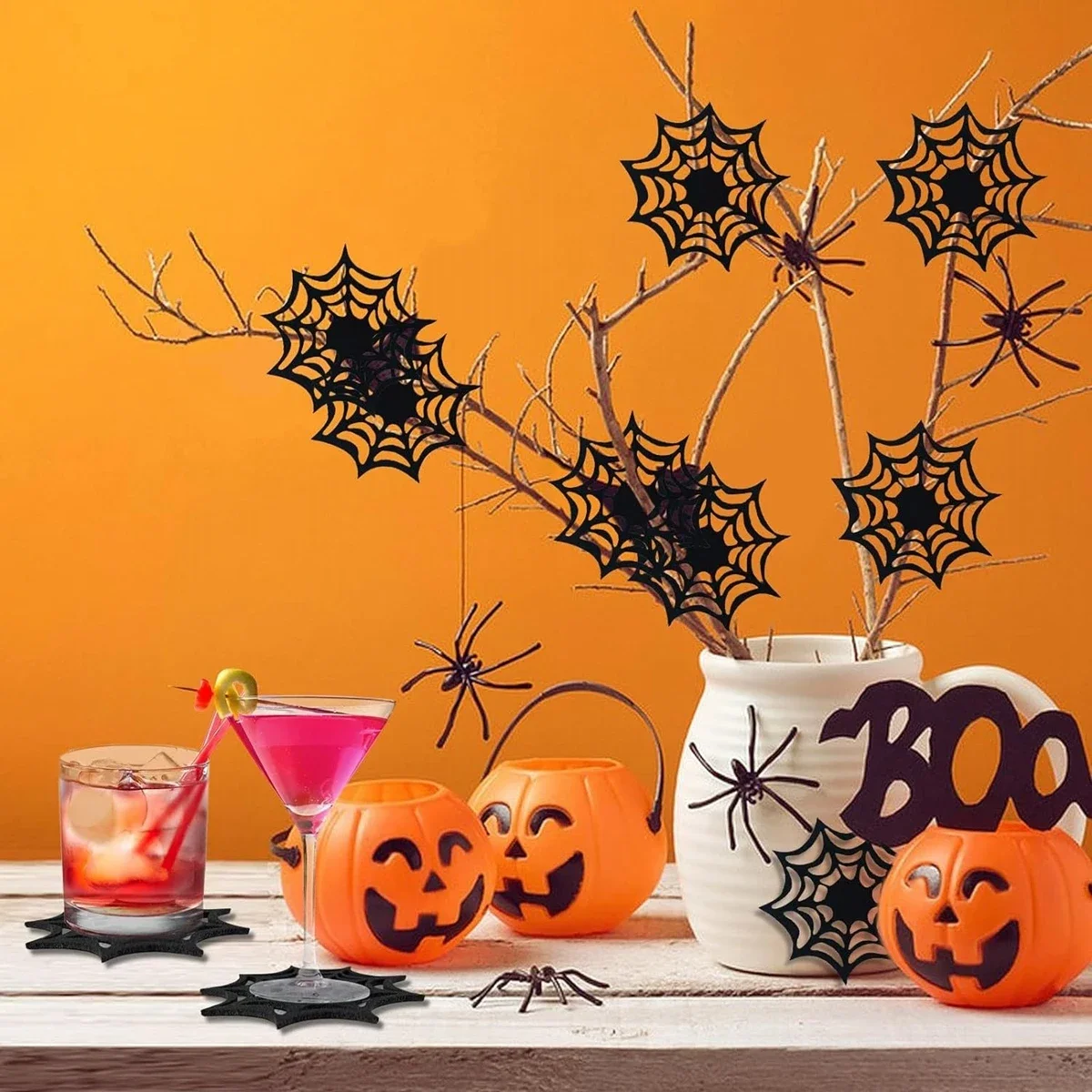 

6Pcs Non-Woven Spider Web Coaster Holloween Black Coaster For Halloween Party HomeDecorations Trick Or Treat Toy Supplies 할로윈