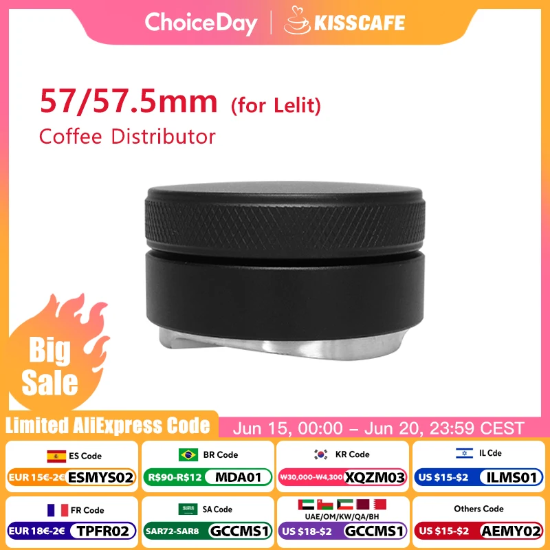 Distribuidor de café 57mm 57.5mm para máquina lelit anna, ferramenta niveladora ajustável, barista, peças de café expresso, acessórios de canto