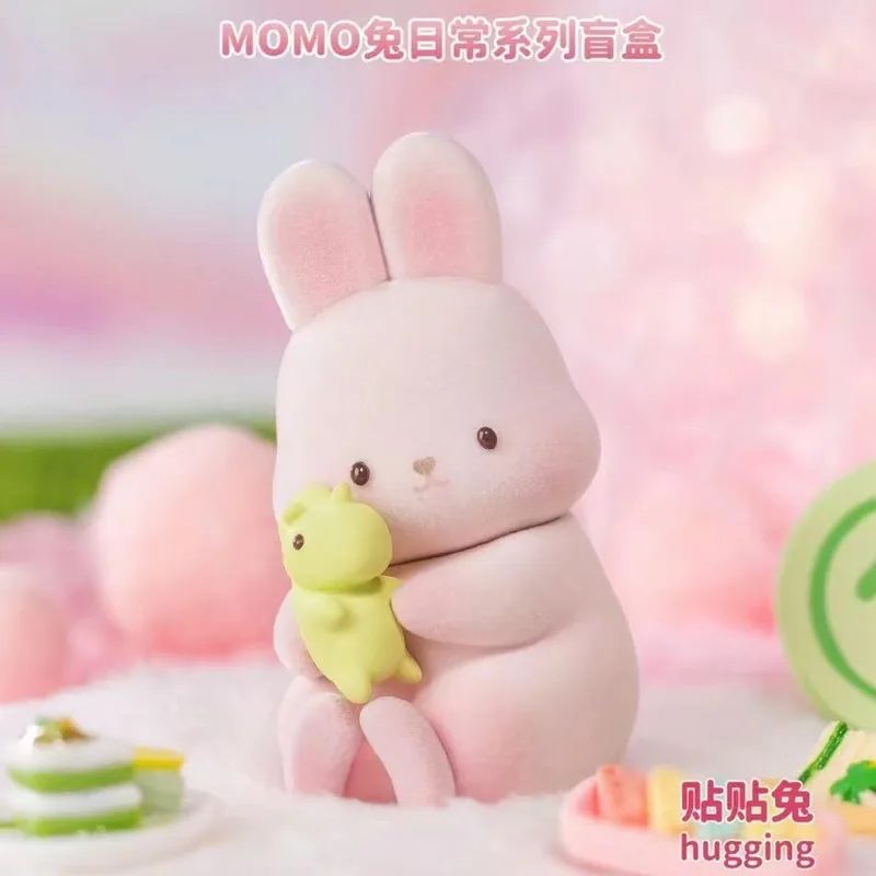 MOMO Bunny Daily Day Series Blind Box Kawaii Cartoon Flocking MOMO Rabbit Figure Doll Toys Creative Desktop Decoration for Kids