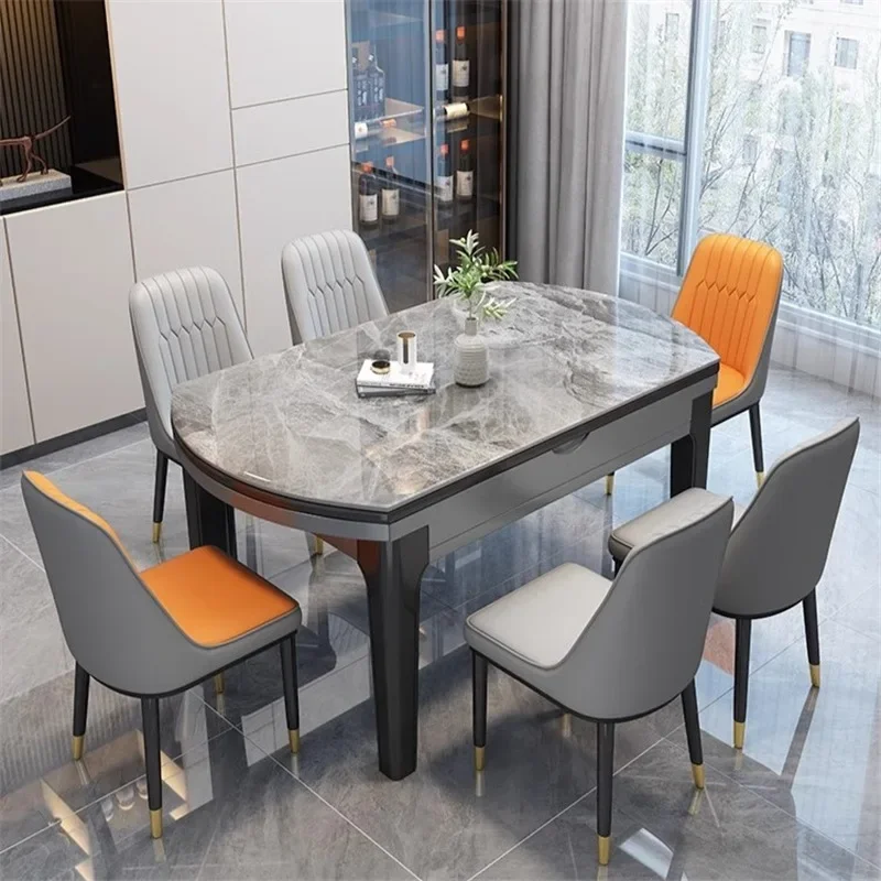 Italian solid wood rock slab dining table and chair combination light luxury modern simple household square change round table s