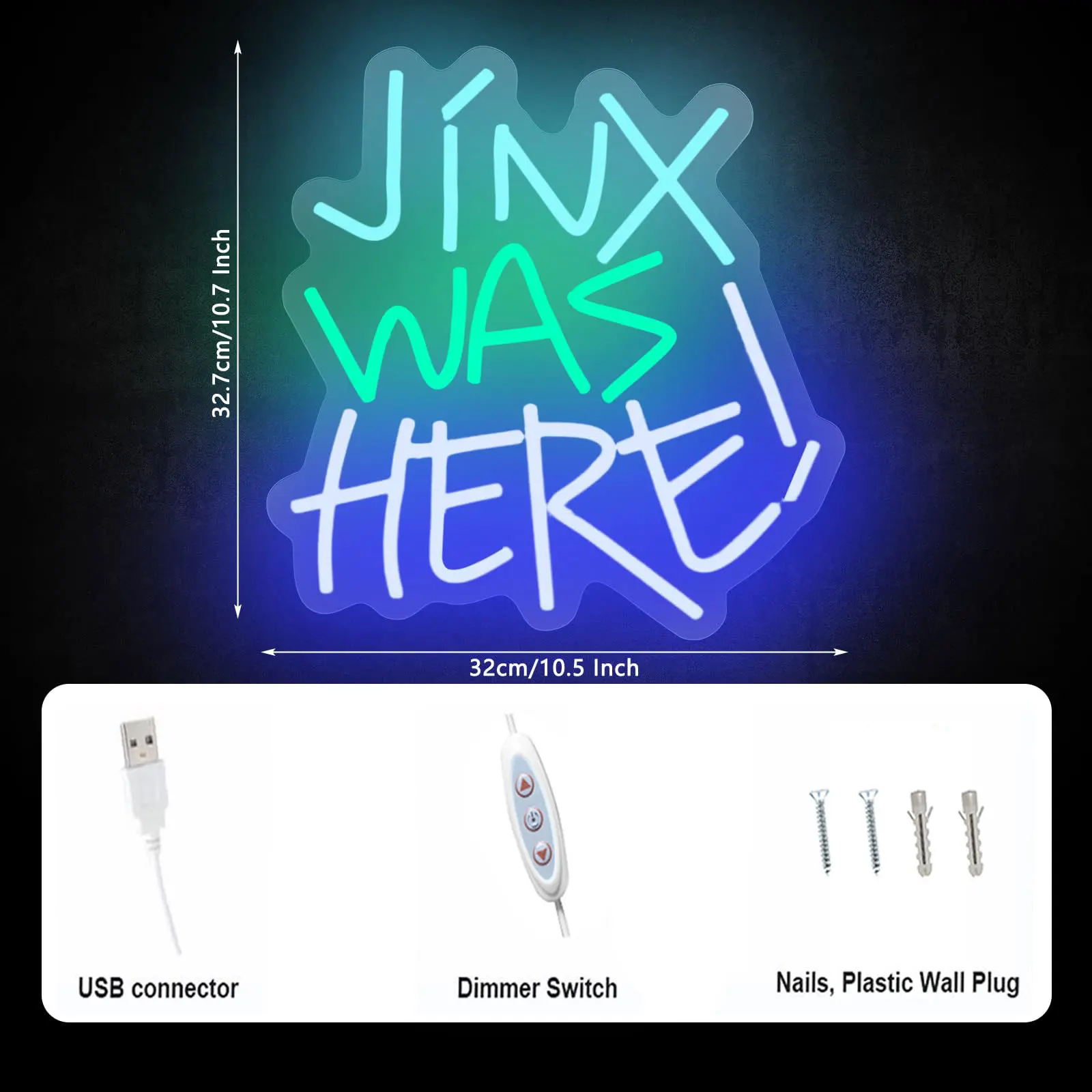 Jinx Was Here Insegna al neon, Insegna al neon per decorazioni da parete, Insegna a LED dimmerabile per camera da letto, Camera dei bambini Man Cave Playroom Playwall Gamer Party