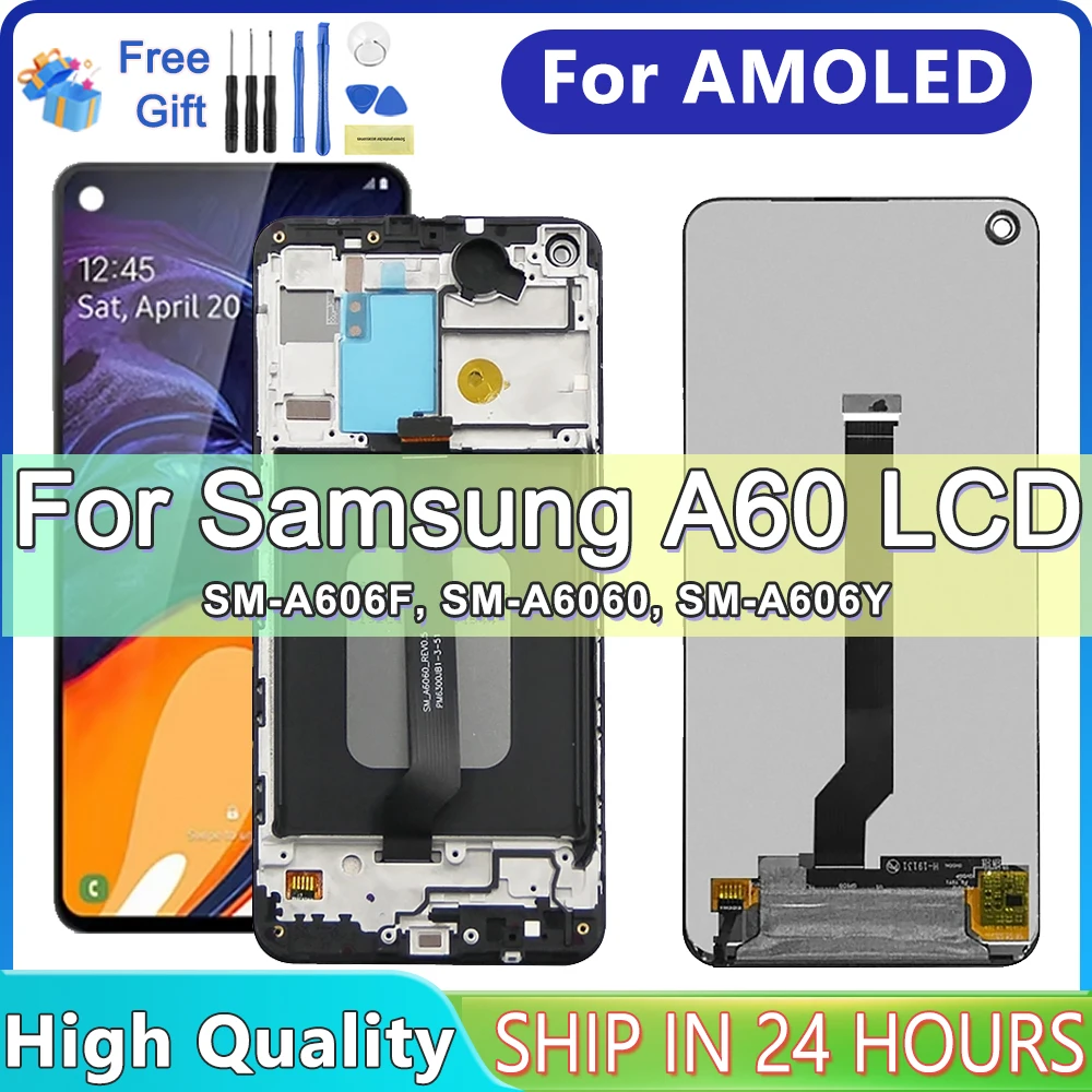 6.3'' For Samsung A60 Lcd Display Touch Screen for Samsung A606 A606F With Frame Replacement Digitizer Assembly 100% Tested