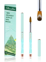 Olasalon 100% Kolinsky acrylic nail brush, acrylic nail brush for manicure, glittery with metal handle,  mint Green urable