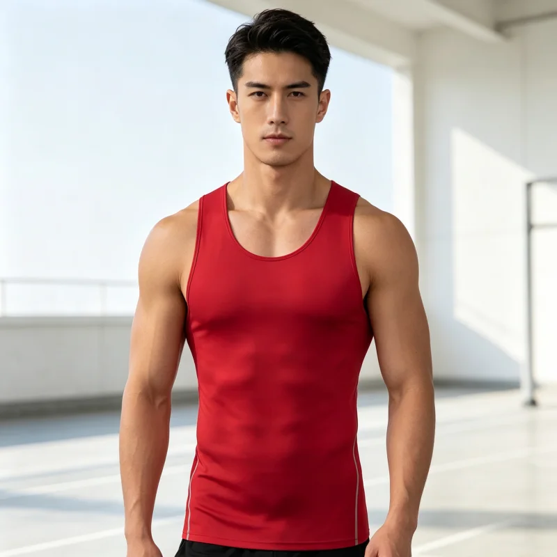 Tank top men's basketball fitness exercise running leisure training base high stretch shoulder T-shirt