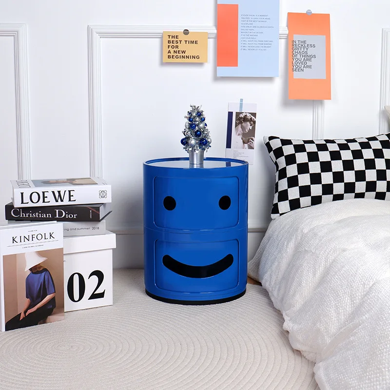 

Nordic Bedside Table Modern Simple Round Living Room Bedroom Creative Personality Smiling Face Iron Storage Cabinet Dropshipping