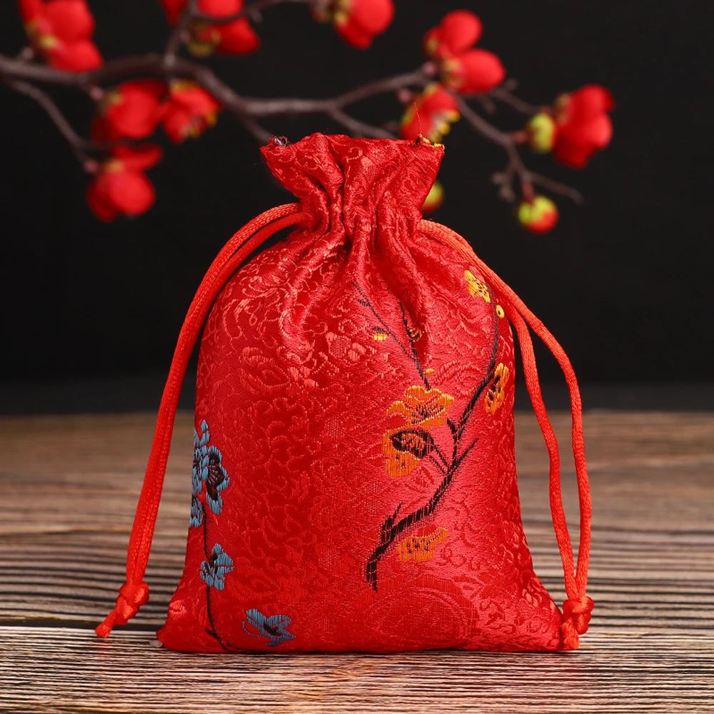 Tie Candy Drawstring Embroidered Wedding Party Jewelry Packaging Bag Storage Bag Pouch Satin