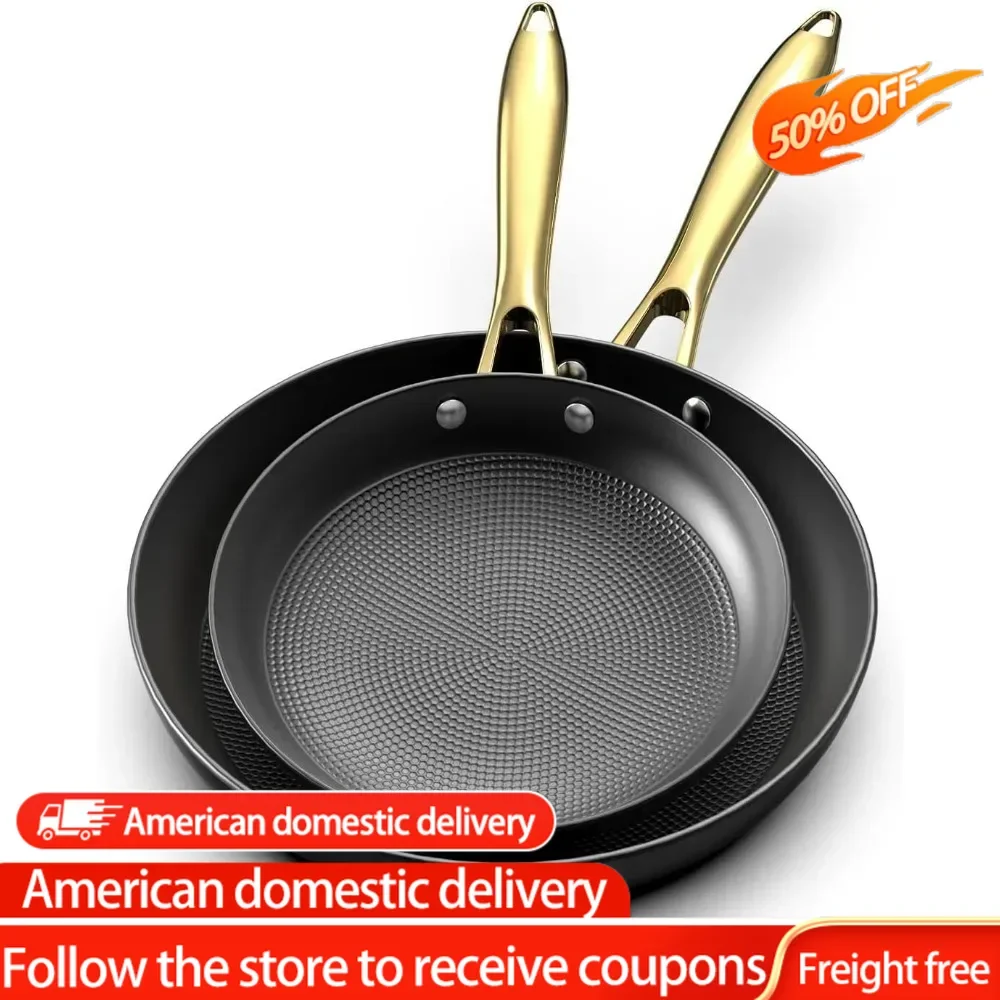 

Professional Cast Iron Skillets 2 Pcs - 8 Inch & 10 Inch Frying Pans Nonstick, Honeycomb Long Lasting Nonstick Pots and Pans Set