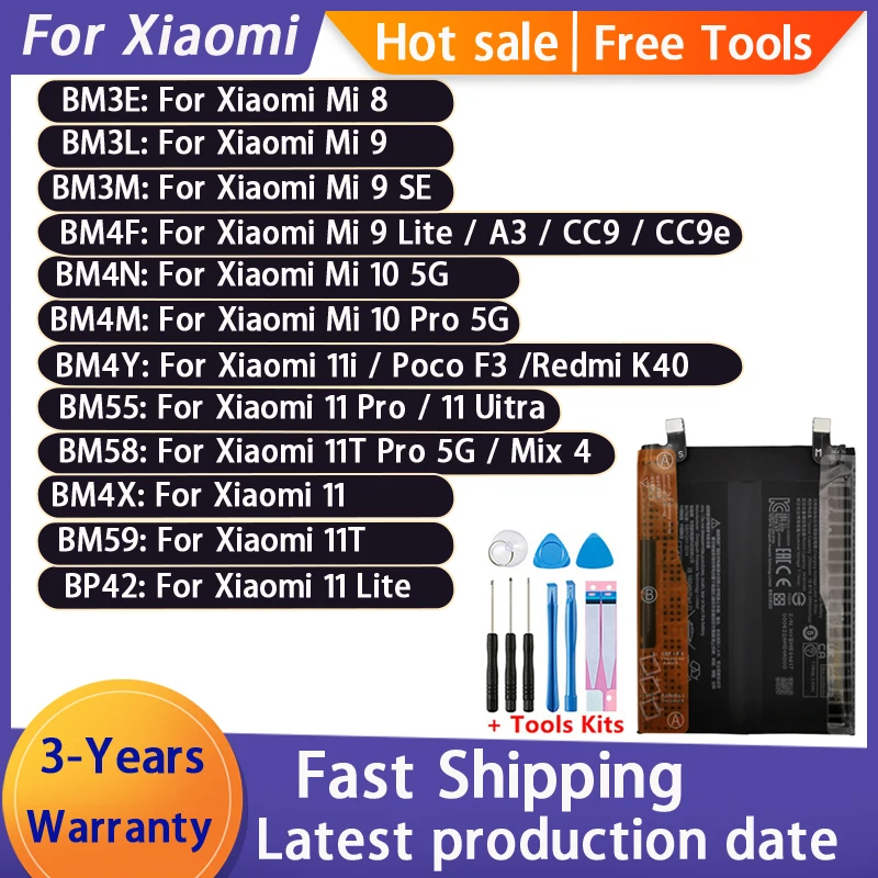 2026 Years Original BM58 BM3L BM4Y Battery For Xiaomi Mi 8 9 10 11 11i 11T Ultra SE Lite Poco F3 Redmi K40 Pro Mix4 5G Batteries