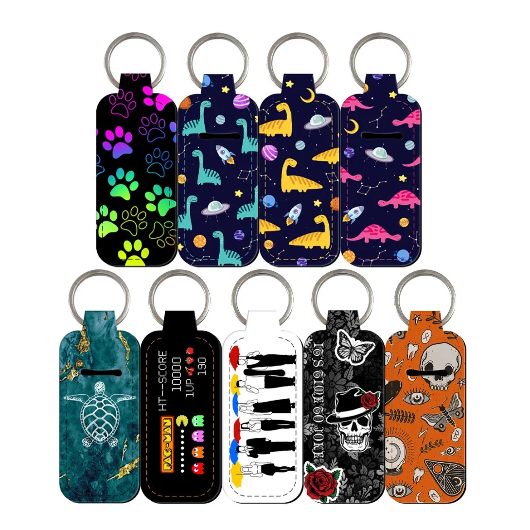 Skulls Dinosaur Print Clip on Lipstick Holder Keychain Case Small Portable Keyring Strap Fashion KeyChain Bag Travel Accessories