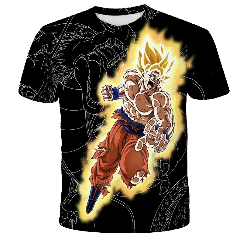 2025 verão venda quente camiseta venda quente treinamento ao ar livre camiseta dos desenhos animados anime dragon ball wukong super saiyan imagem menino menina topo