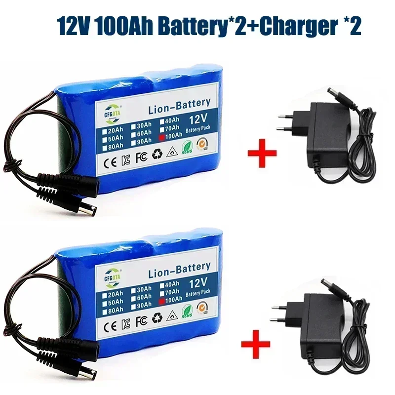 New Portable 3S2P 12V 100000mah Rechargeable Li-Ion Battery, For LED Lamp Light Backup Powe Etc+ Charger