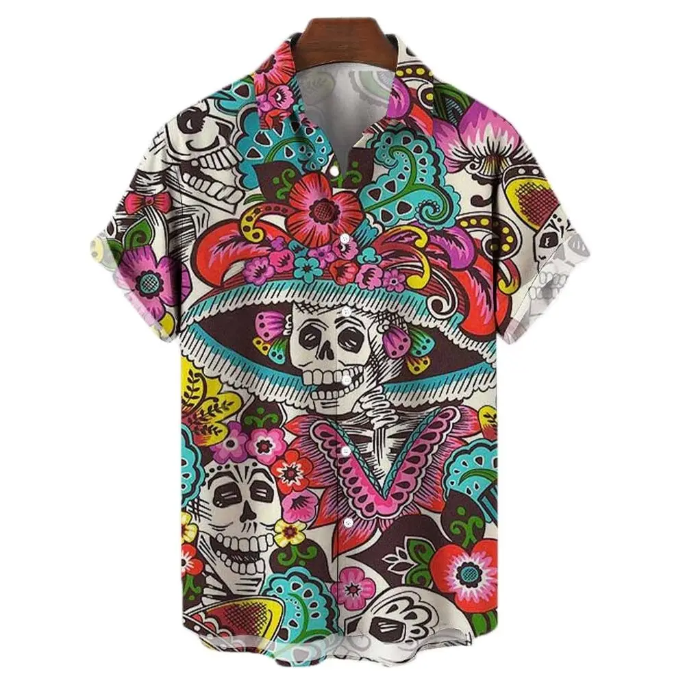 Camisas de fiesta de Thriller con calavera 3d para hombre, camisas informales de gran tamaño, ropa de calle, Tops de playa, camisas de manga corta, camisas de moda