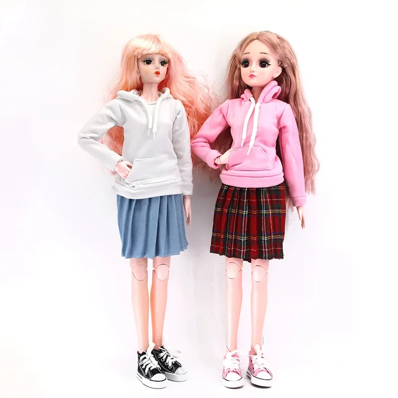 60cm Doll\'s Clothes Accessories 1/3 Bjd Doll\'s Hoodie and Pleated Skirt Suit Girls Dress Up Toys Dollhouse Accessories