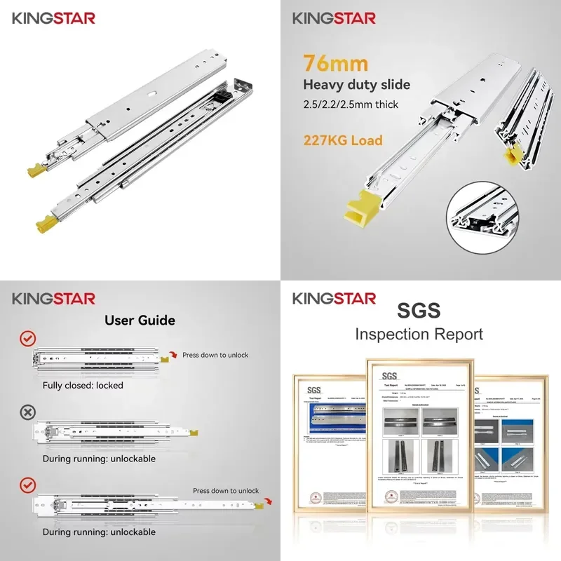

Kingstar 500Lbs 76mm RV Tool Cabinet Rails 3 Fold Full Extension Load Heavy Locking Drawer Slide