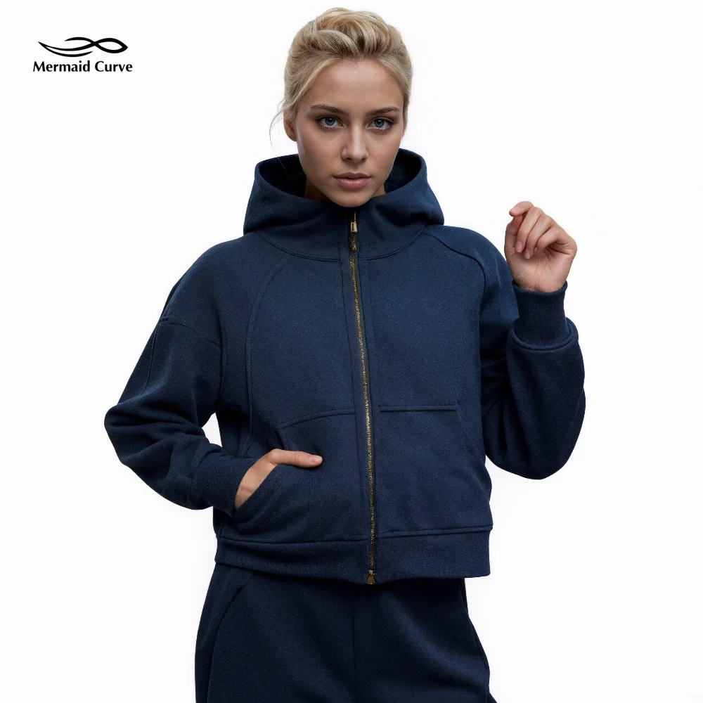 

Mermaid Curve Winter Hoodie Cardigan Sweatshirt Women's Velvet Zipper Coat Original Brand Same Fabric Coat Loose Sports Jacket