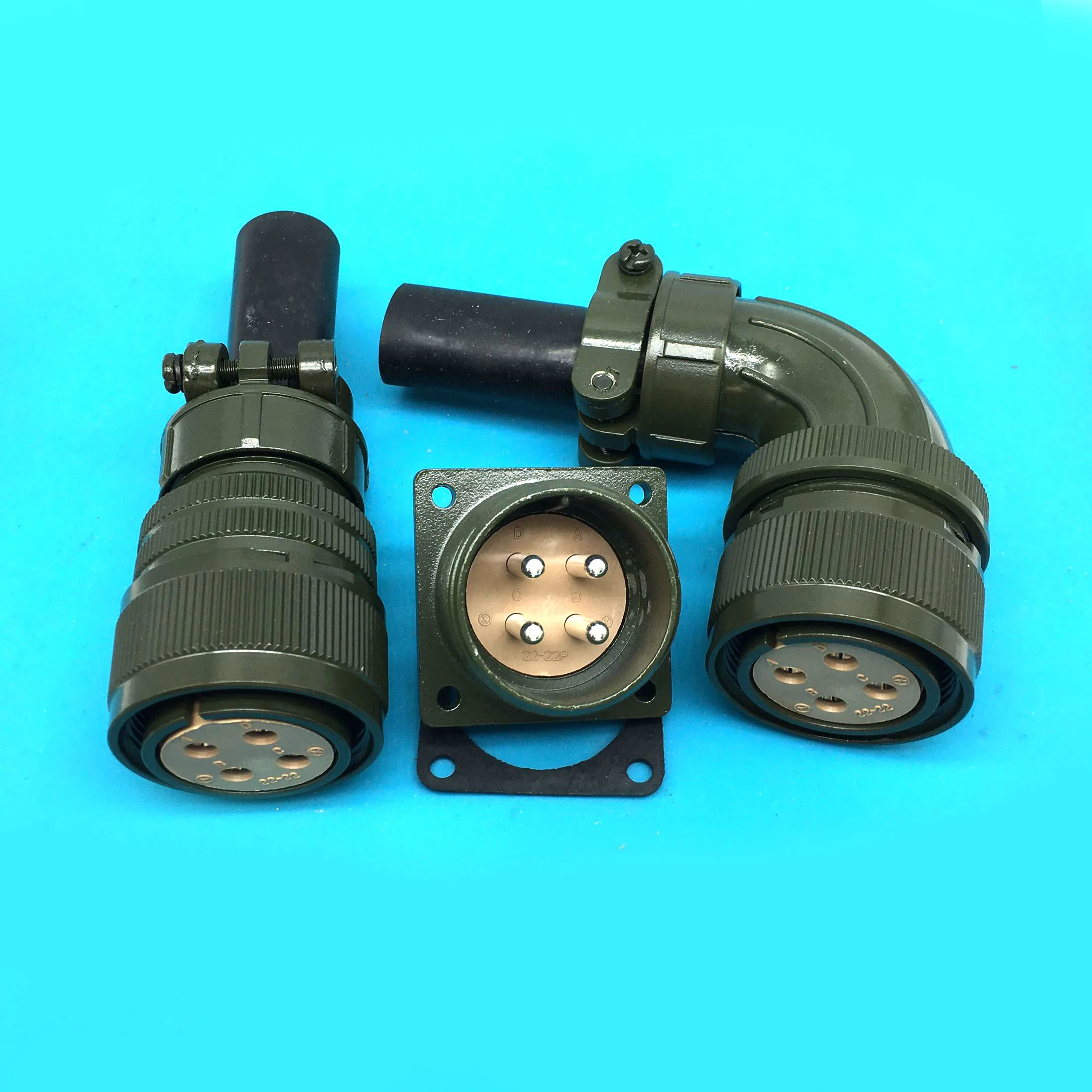 Set MS3102A22-22P 3106A22-22S 4 Core 4-Pin 46A Aviation Plug + Socket Right Angle straight Encoder Plug Servo Motor connector