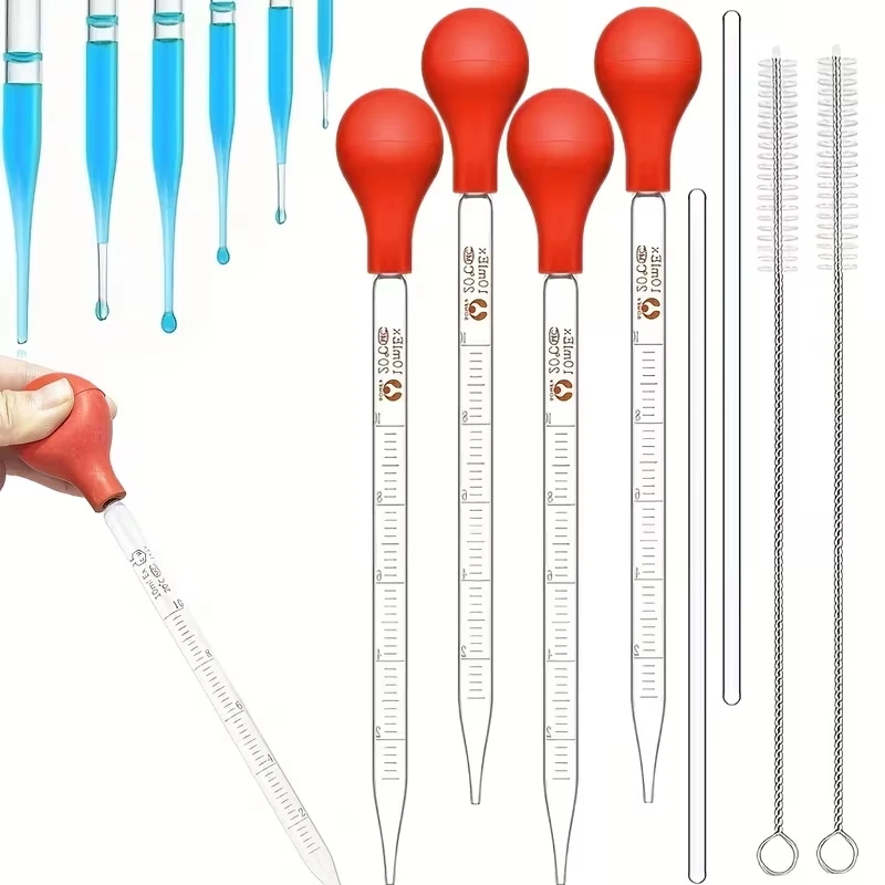 This Set of Glass Pipettes with Precise Graduations Is a Laboratory Essential, Complete with Cleaning Brush It Is Ideal for Laboratory Research, Watering Plants, and Transferring Liquids, and Is an Essential Tool for Scientists.